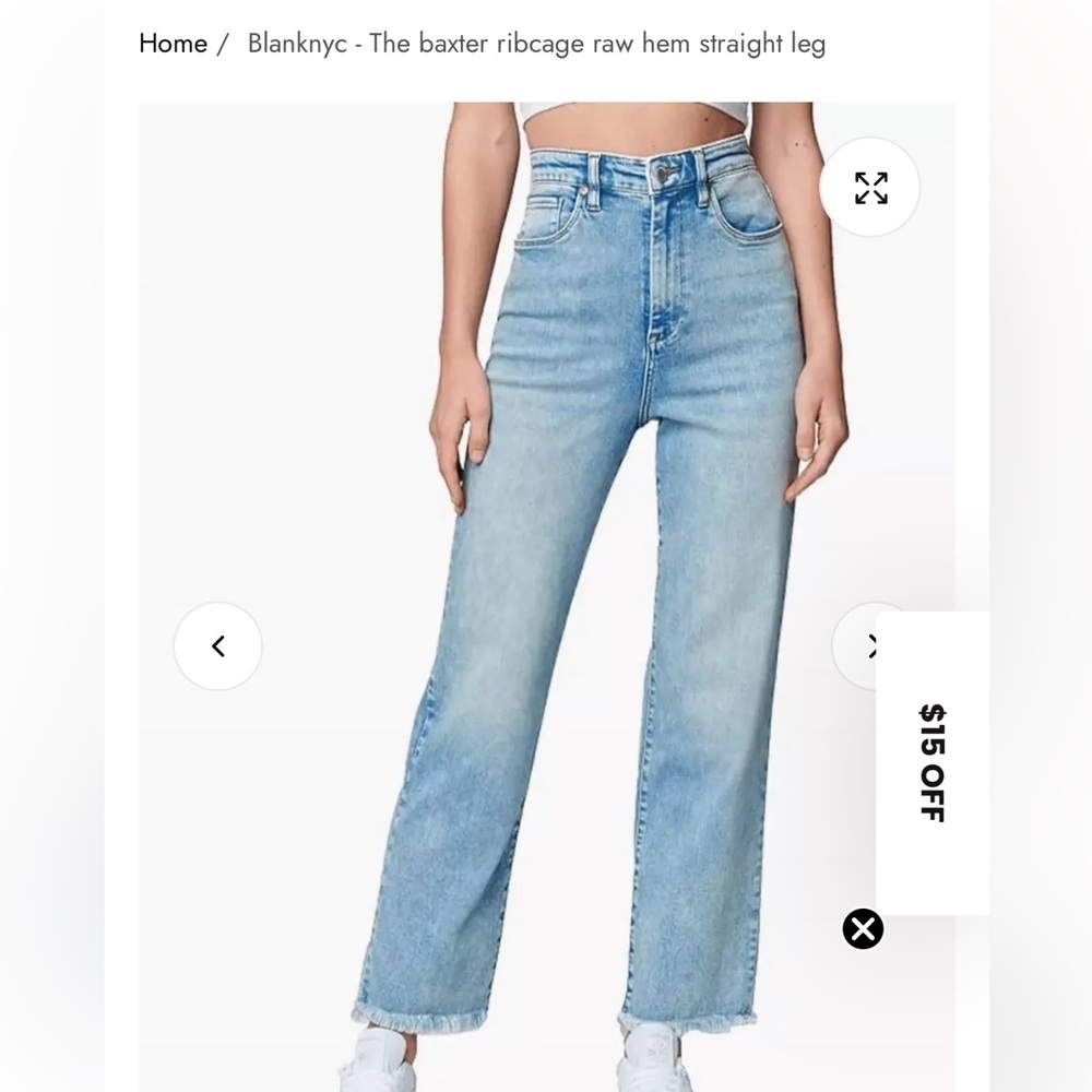 Blank NYC The Baxter 
High rise straight leg 
Raw hem light wash